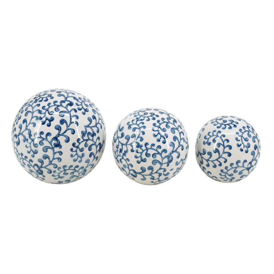 Sagebrook 4"/5"/6" Ceramic Fern Orbs (Set Of 3)