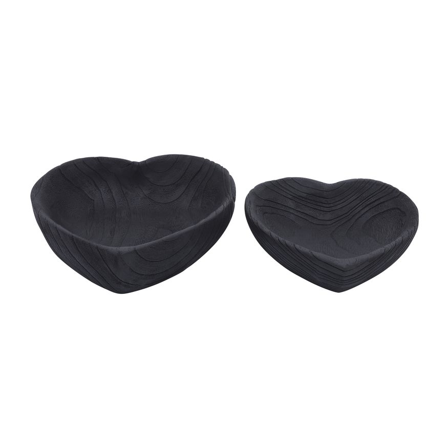 Sagebrook 9"/10" Wood Heart Bowls (Set Of 2) - Black