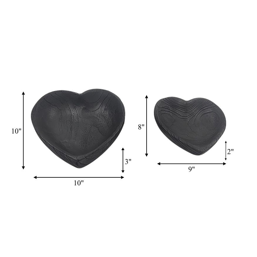 Sagebrook 9"/10" Wood Heart Bowls (Set Of 2) - Black