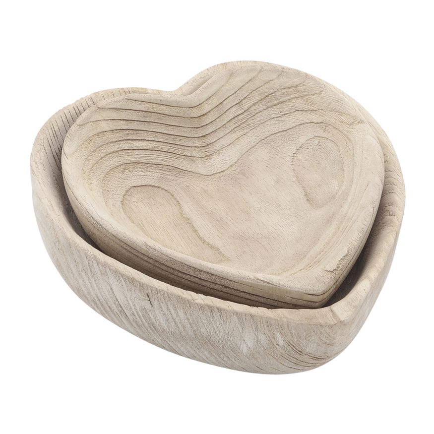 Sagebrook 9"/10" Wood Heart Bowls (Set Of 2)