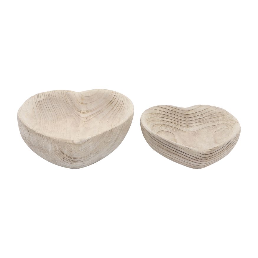 Sagebrook™ 9"/10" Wood Heart Bowls (Set Of 2) - Natural