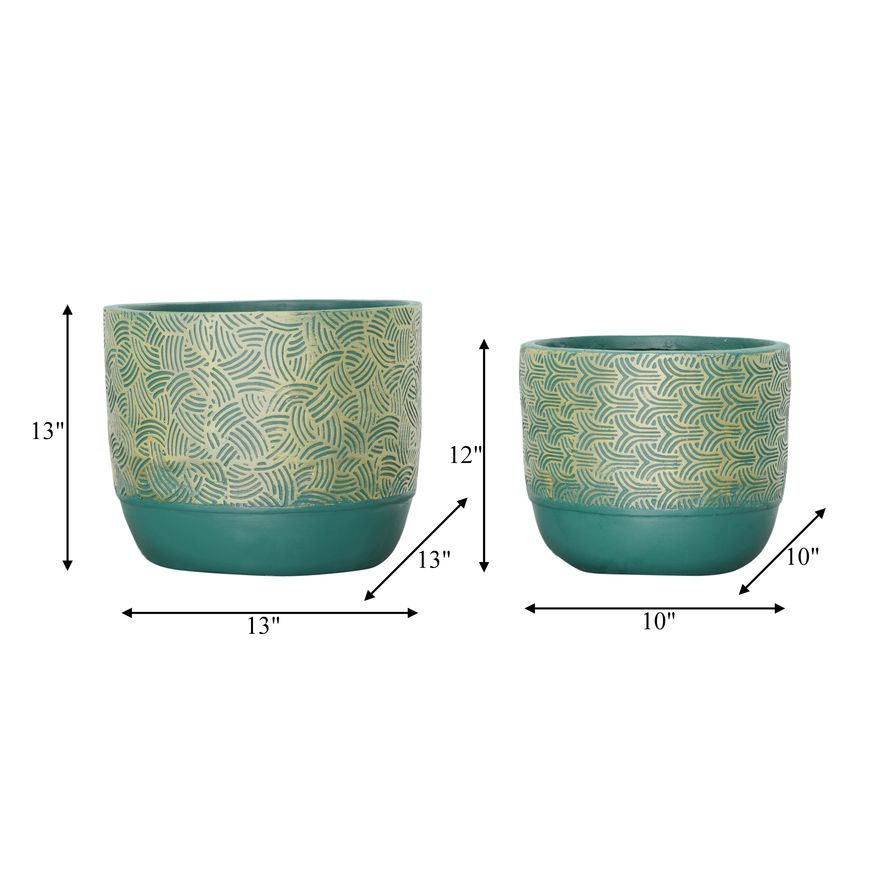 Sagebrook 10"/13" Resin Swirl Planters (Set Of 2) - Green/Gold