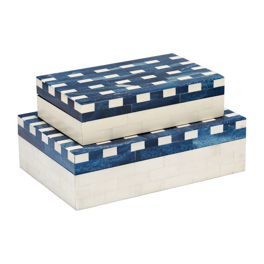 Sagebrook - Resin Plaid Boxes (Set Of 2) in Blue