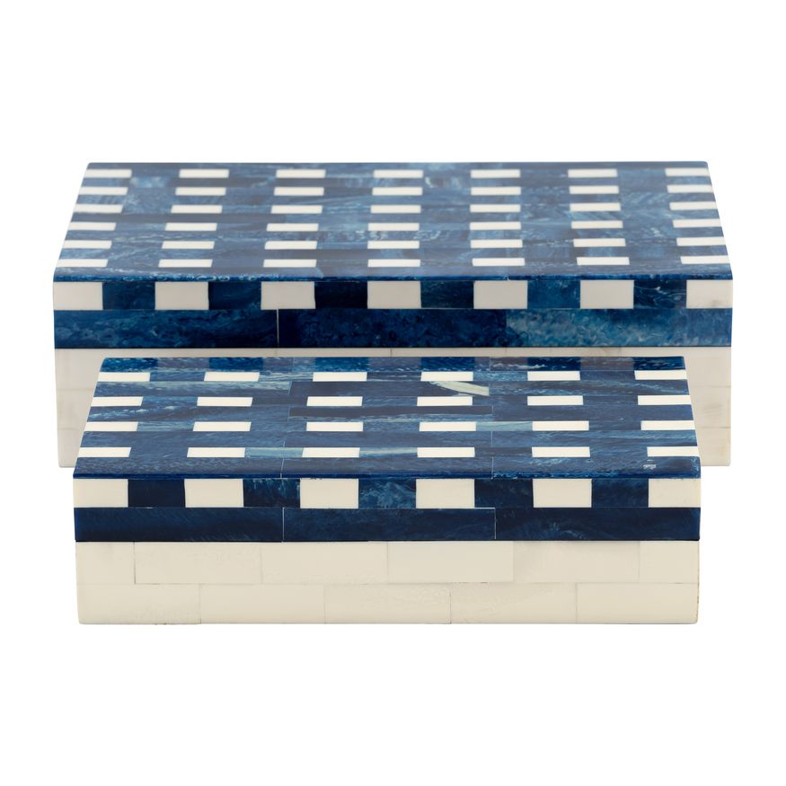 Sagebrook - Resin Plaid Boxes (Set Of 2) in Blue