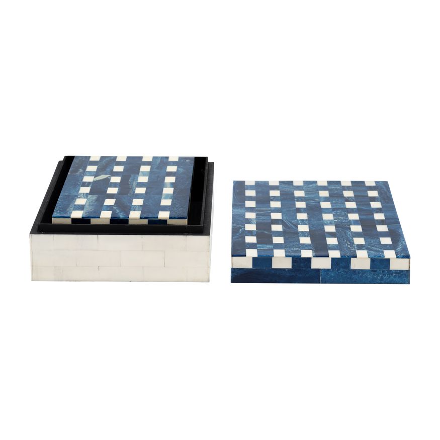 Sagebrook - Resin Plaid Boxes (Set Of 2) in Blue