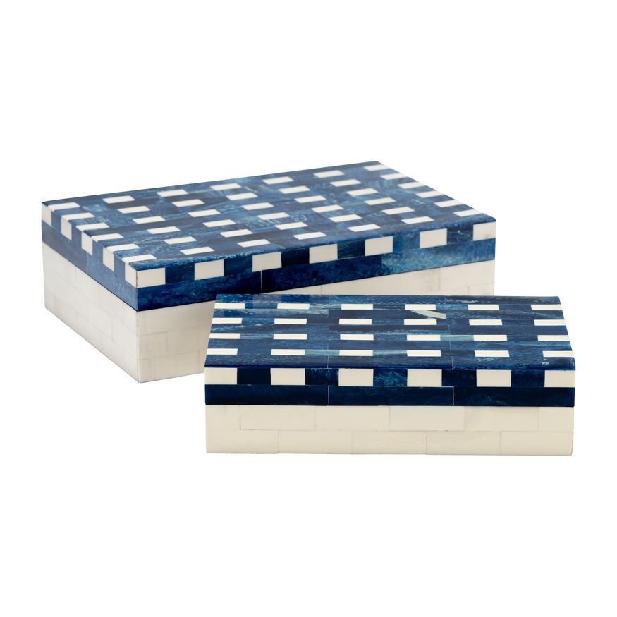 Sagebrook - Resin Plaid Boxes (Set Of 2) in Blue