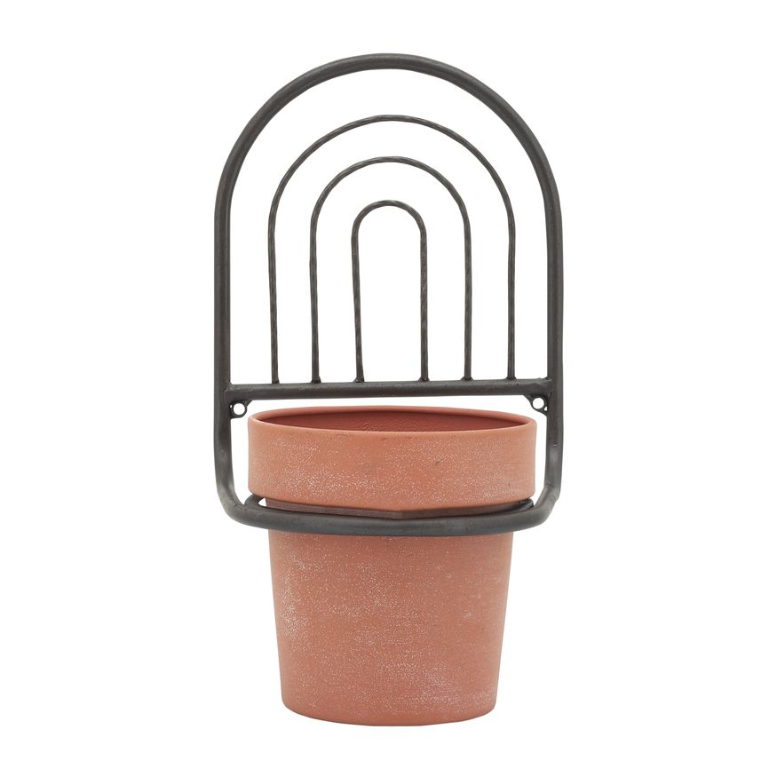 Sagebrook Metal Wall Planter - Black/Terracotta