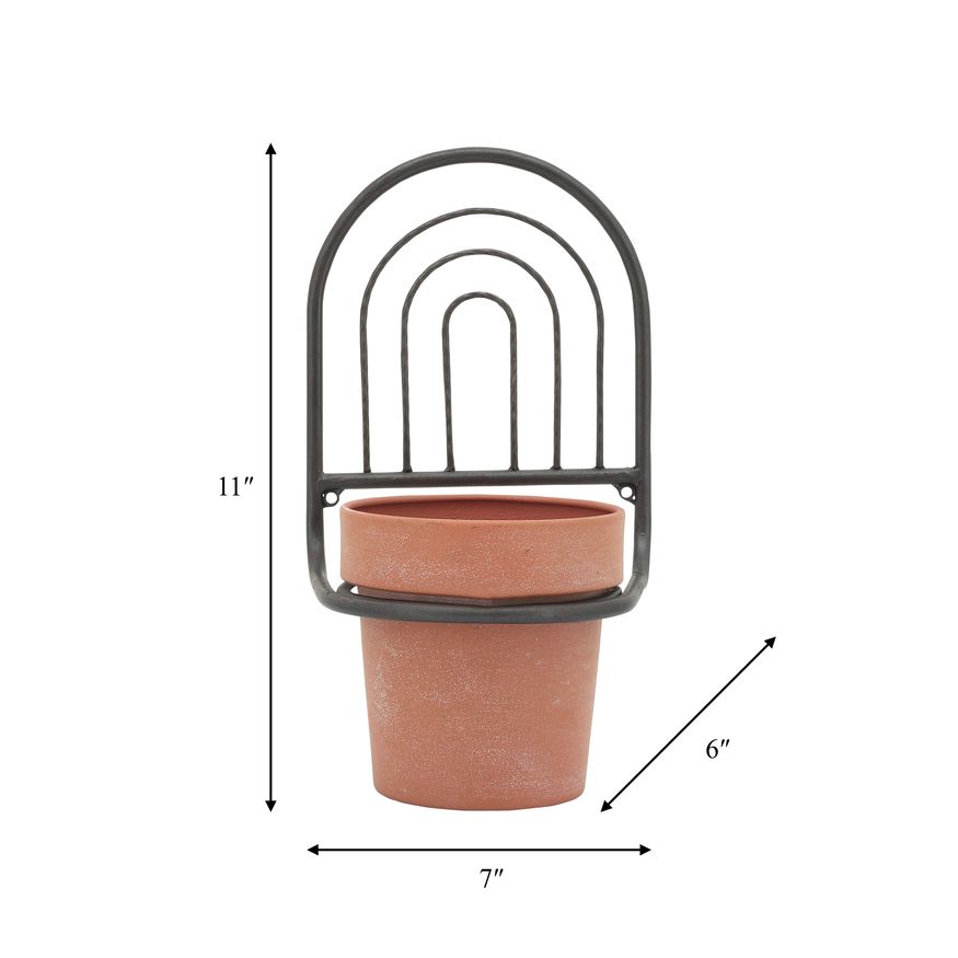 Sagebrook Metal Wall Planter - Black/Terracotta