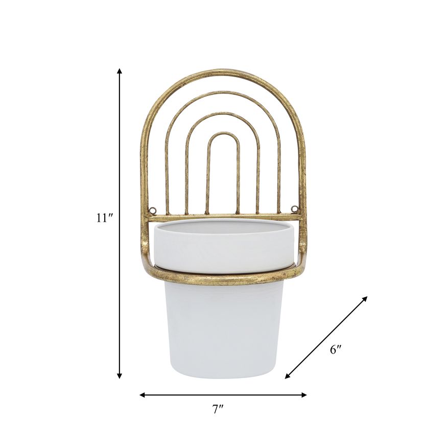 Sagebrook Metal Wall Planter - Gold/White