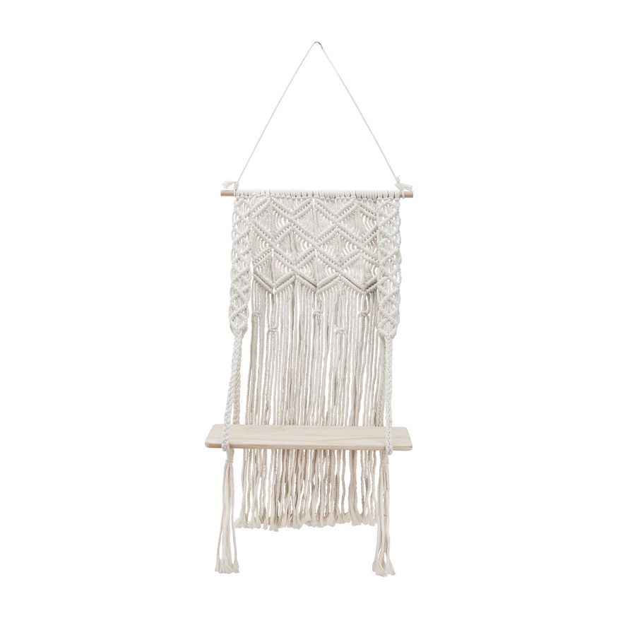 Sagebrook - Wood Macrame Wall Shelf in Ivory