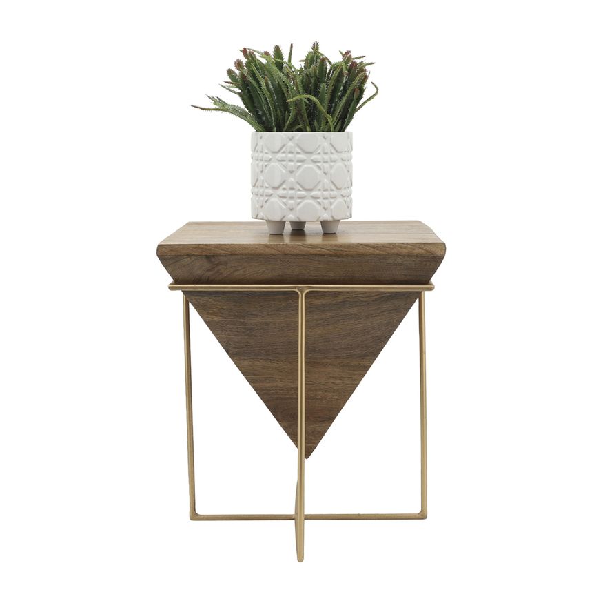 Sagebrook - Wood Inverted Pyramid Side Table in Brown/Gold