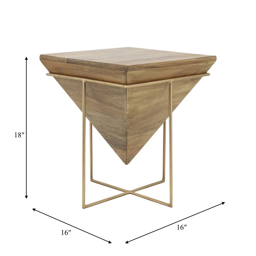 Sagebrook - Wood Inverted Pyramid Side Table in Brown/Gold