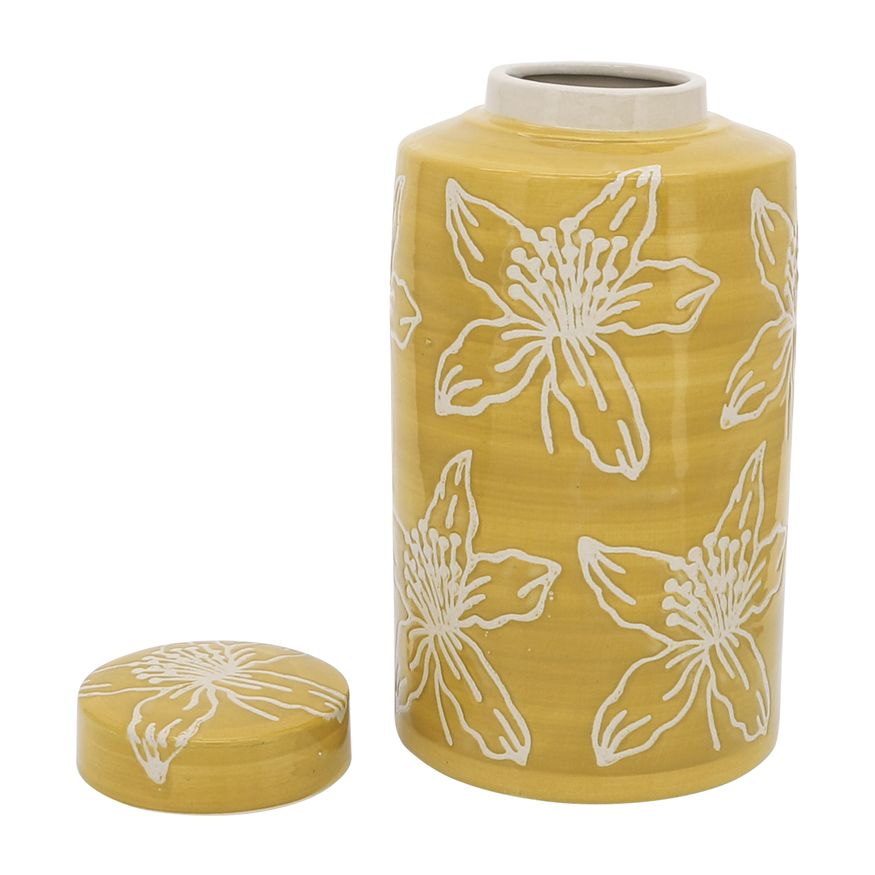 Sagebrook 10" Ceramic Flower Jar With Lid - Yellow