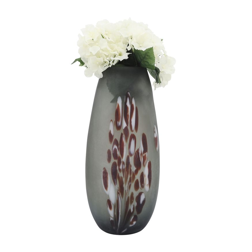 Sagebrook 17" Glass Frosted Vase With Red Detail-Gray