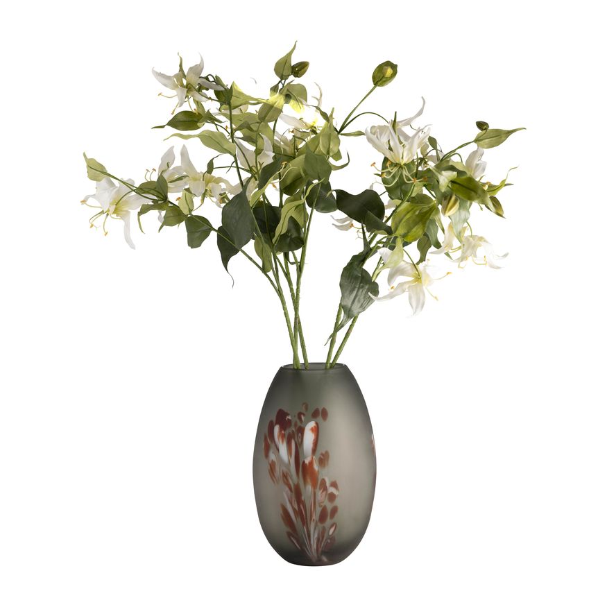 Sagebrook 12" Glass Frosted Vase With Red Detail-Gray