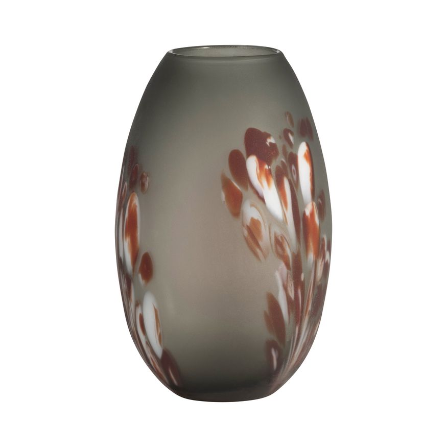 Sagebrook 12" Glass Frosted Vase With Red Detail-Gray