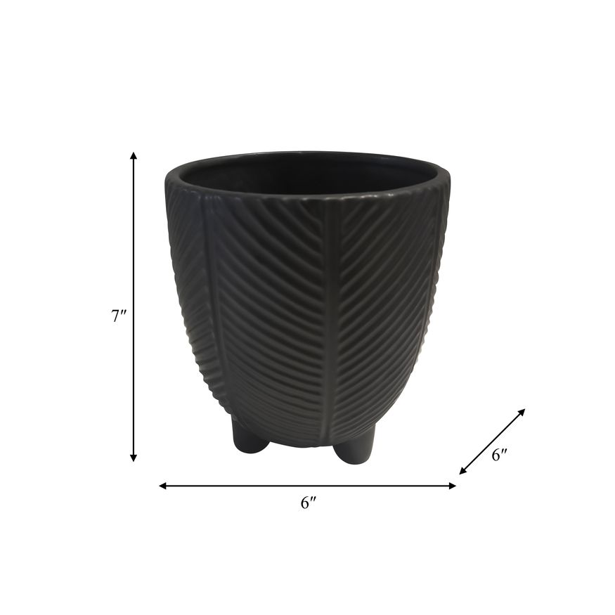 Sagebrook 6" Dia Porcelain Footed Planter - Black