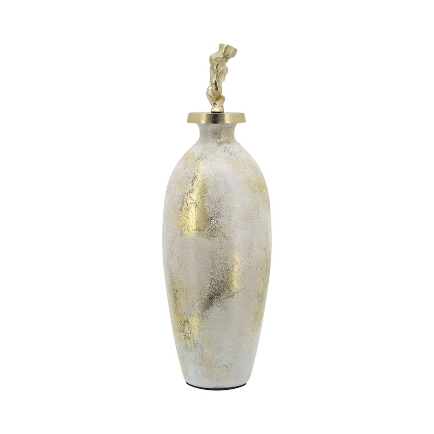 Sagebrook 20" Glass Metal Vase Tribal Topper - White/Gold