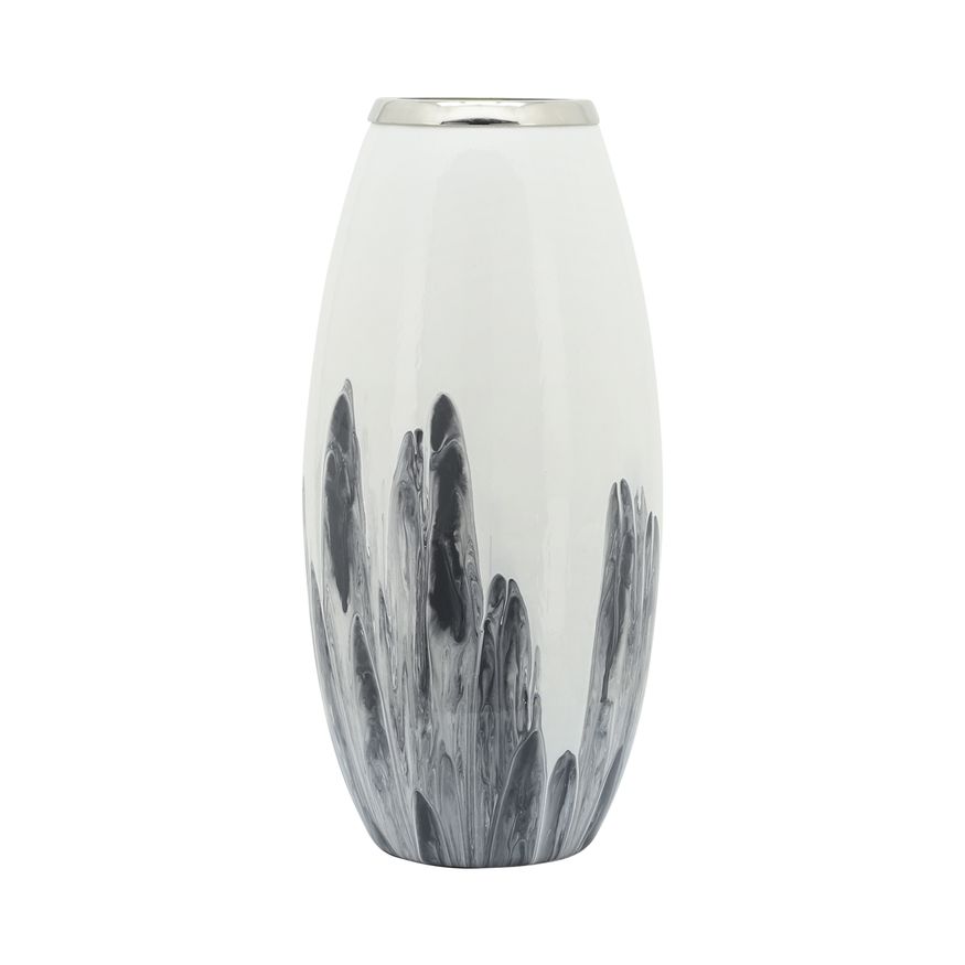 Sagebrook 18" Glass Vase With Metal Ring - White