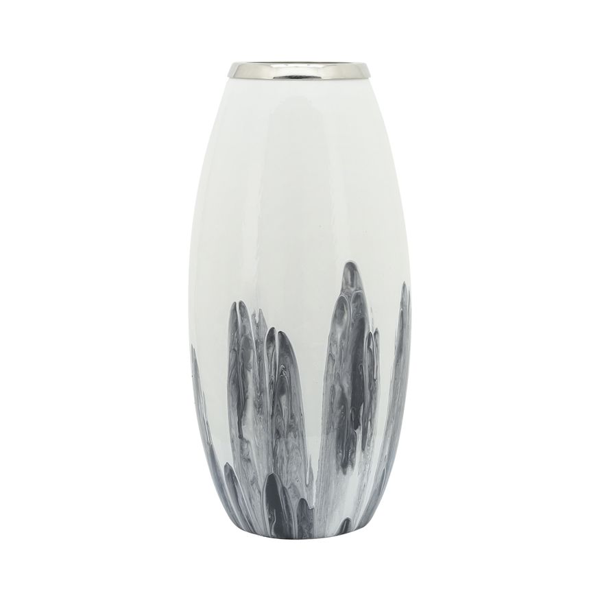 Sagebrook 18" Glass Vase With Metal Ring - White