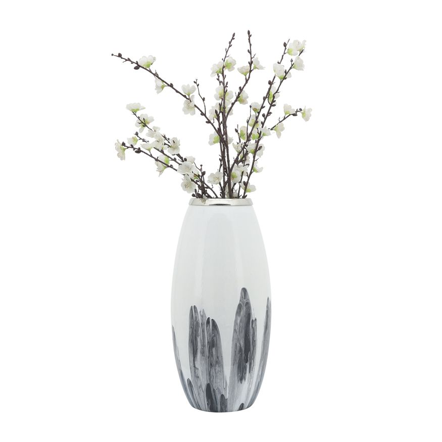 Sagebrook 18" Glass Vase With Metal Ring - White