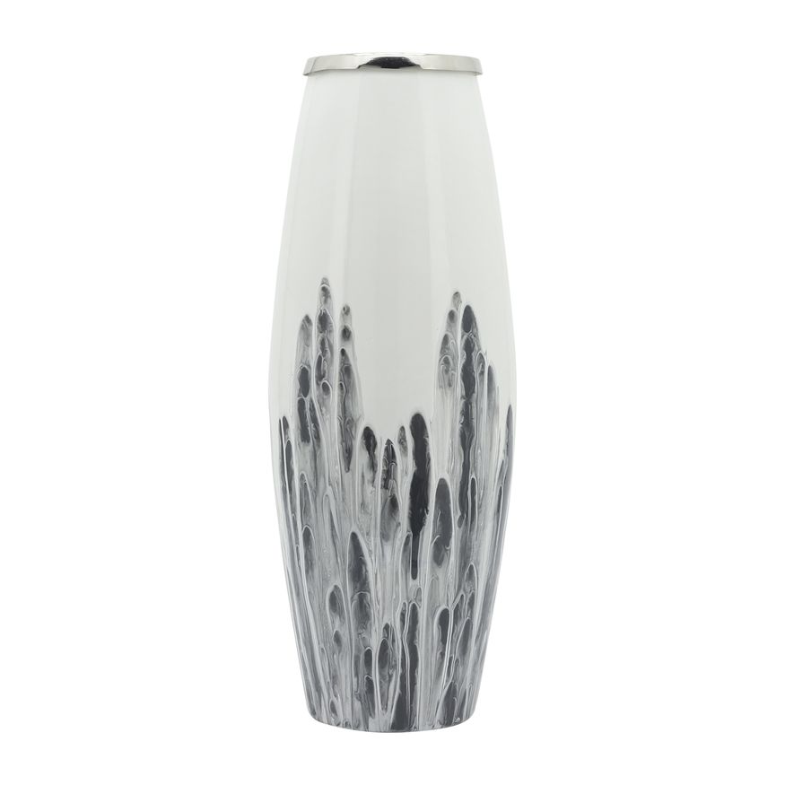 Sagebrook 24" Glass Vase With Metal Ring - White