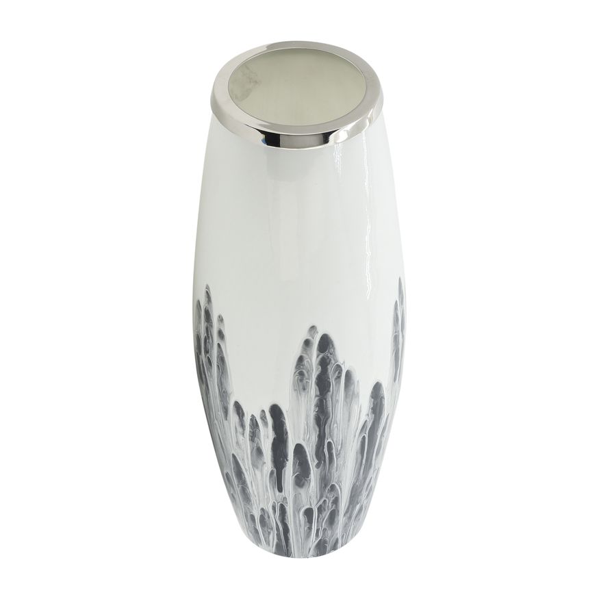 Sagebrook 24" Glass Vase With Metal Ring - White