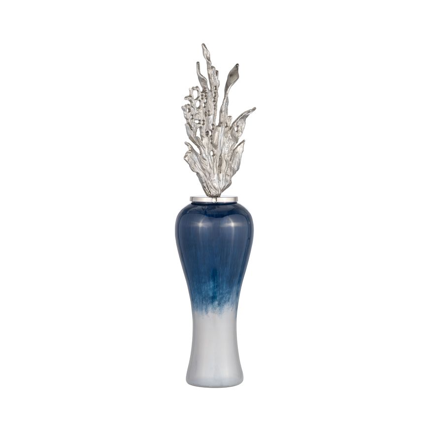 Sagebrook 38" Glass Vase With Aluminum Top - Blue/White Ombre