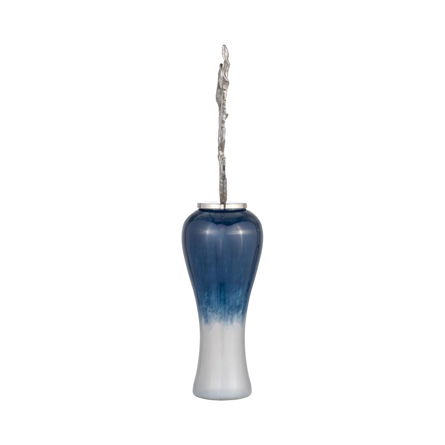 Sagebrook 38" Glass Vase With Aluminum Top - Blue/White Ombre