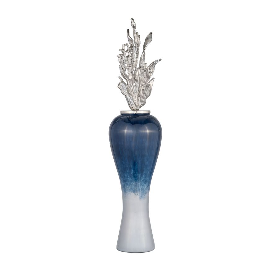 Sagebrook 43" Glass Vase With Aluminum Top - Blue/White Ombre