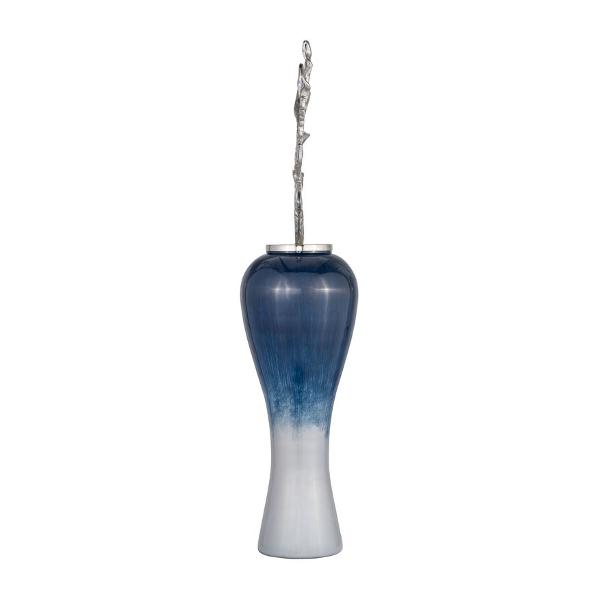 Sagebrook 43" Glass Vase With Aluminum Top - Blue/White Ombre