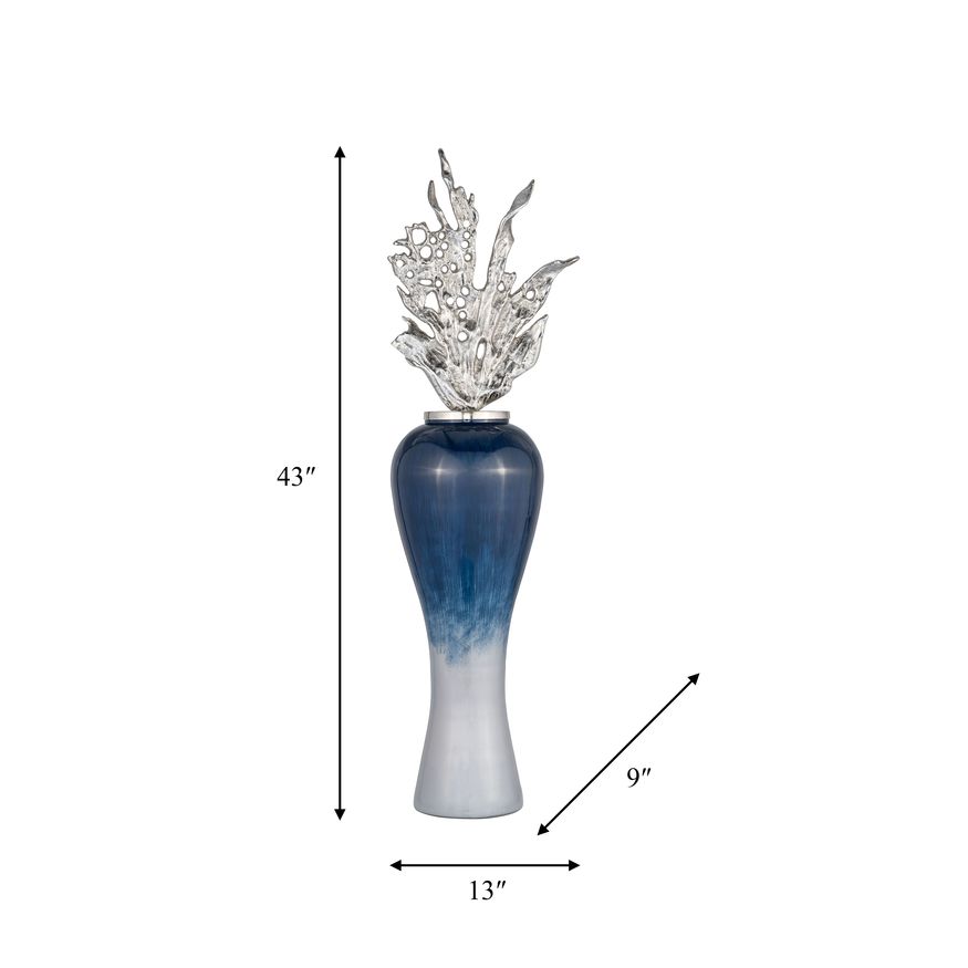 Sagebrook 43" Glass Vase With Aluminum Top - Blue/White Ombre