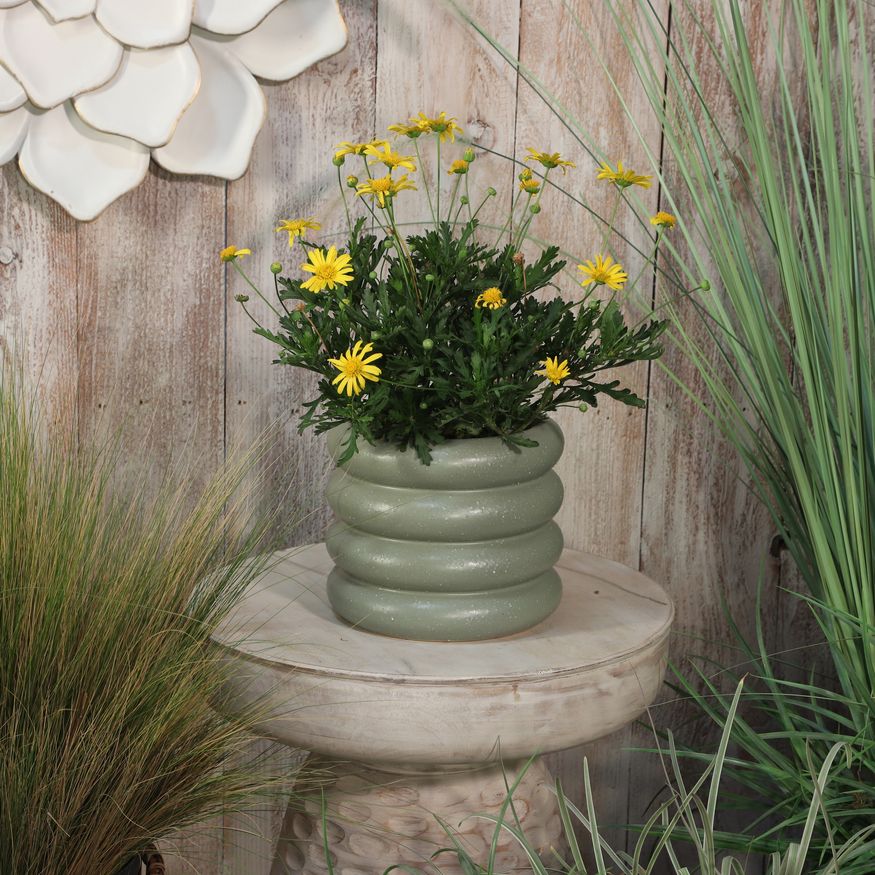 Sagebrook 8" Ceramic Bibendum Planter - Green