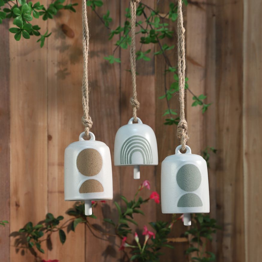 Sagebrook 4" Ceramic Hanging Bell Rainbow - White/Green