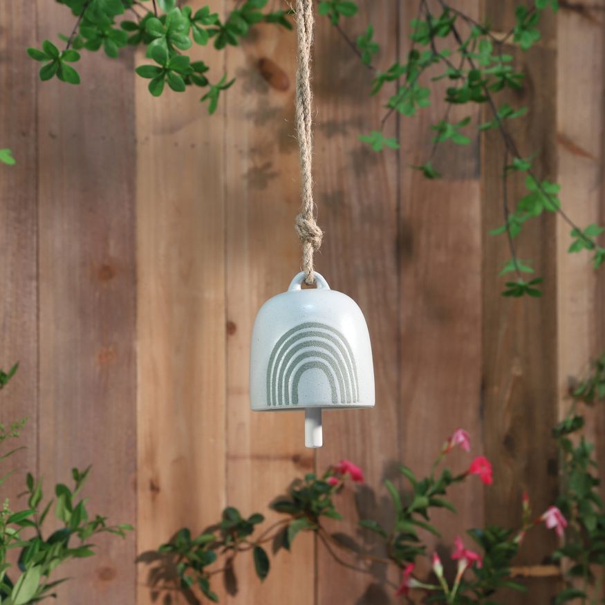 Sagebrook 4" Ceramic Hanging Bell Rainbow - White/Green