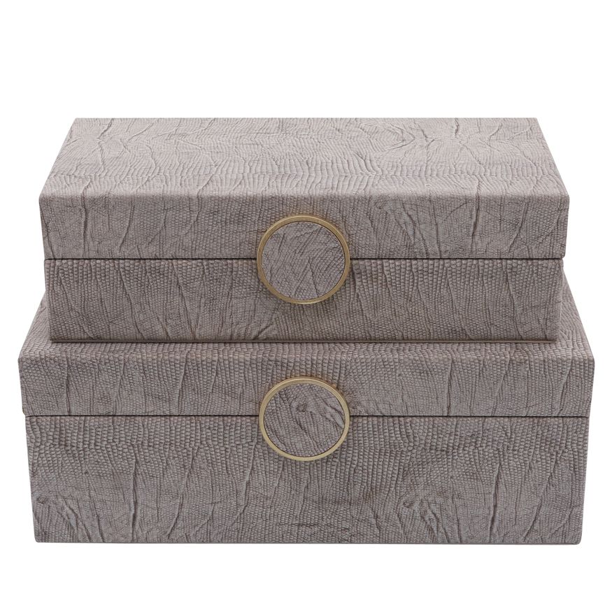 Sagebrook - 10"/12" Wood Box With Medallion (Set Of 2) in Beige