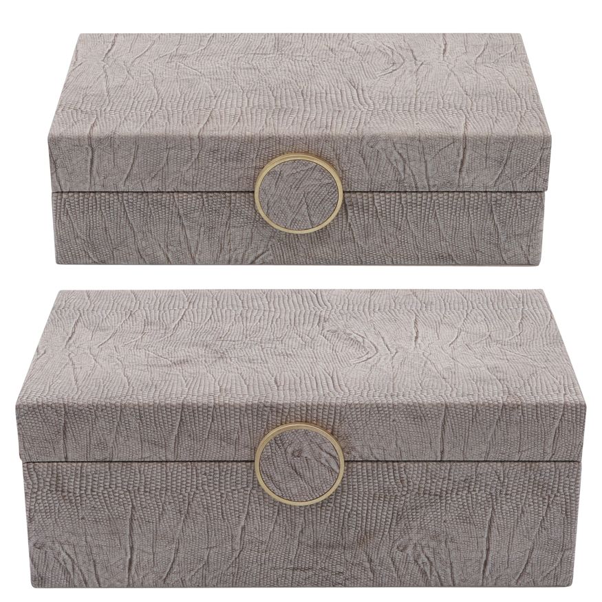 Sagebrook - 10"/12" Wood Box With Medallion (Set Of 2) in Beige