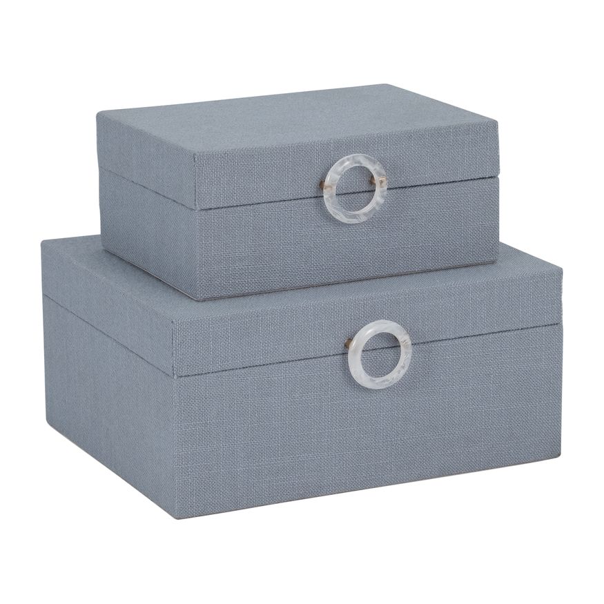 Sagebrook 7"/9" Box With Ring Detail (Set Of 2) - Denim Blue