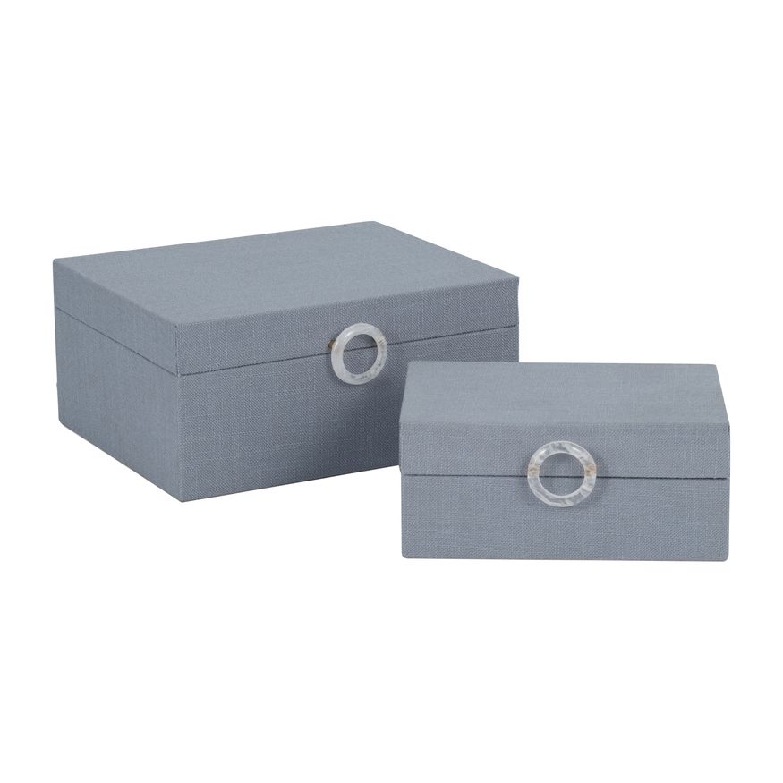 Sagebrook 7"/9" Box With Ring Detail (Set Of 2) - Denim Blue