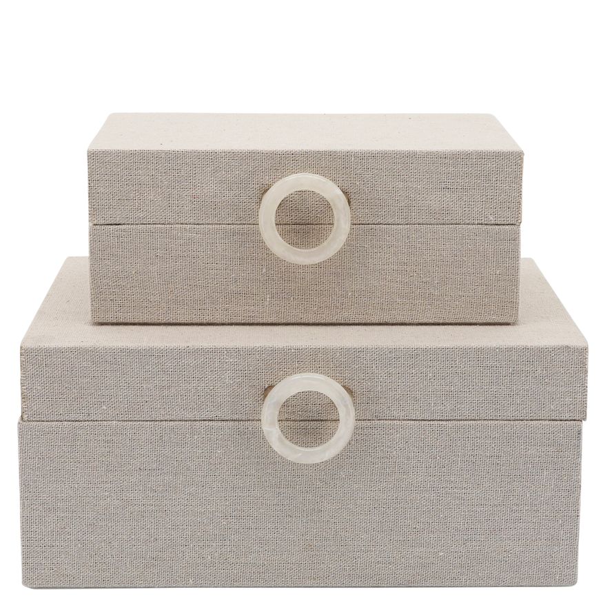 Sagebrook 7"/9" Wood Box With Ring Detail (Set Of 2) - Beige