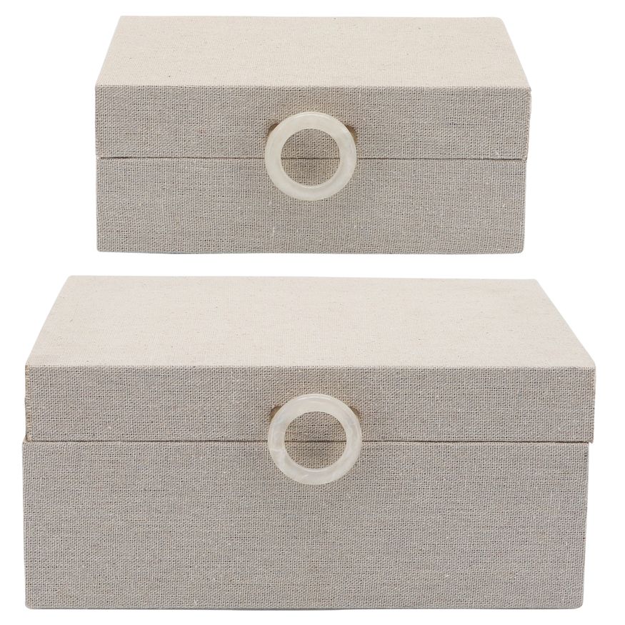 Sagebrook 7"/9" Wood Box With Ring Detail (Set Of 2) - Beige