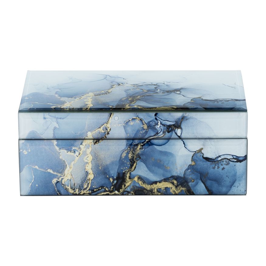 Sagebrook 8"x5" Wood Abstract Box - Blue/Gold