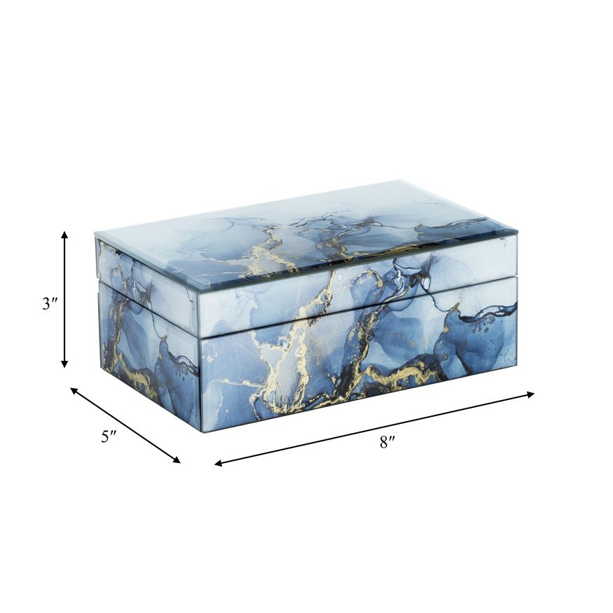 Sagebrook 8"x5" Wood Abstract Box - Blue/Gold