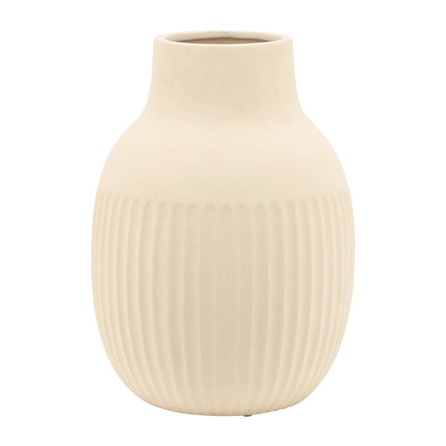 Sagebrook - 9" Ceramic Ridged Bulbous Vase in Ivory