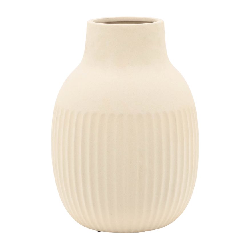 Sagebrook - 9" Ceramic Ridged Bulbous Vase in Ivory