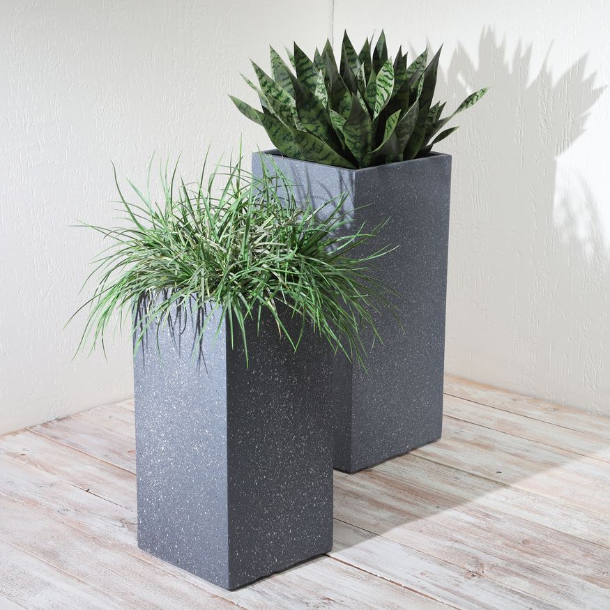 Sagebrook 11"/13" Resin Square Nested Planters (Set Of 2) - Dark Gray