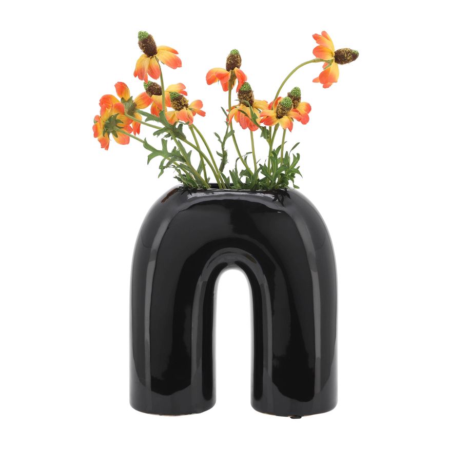 Sagebrook 8" Ceramic Horseshoe Vase - Black