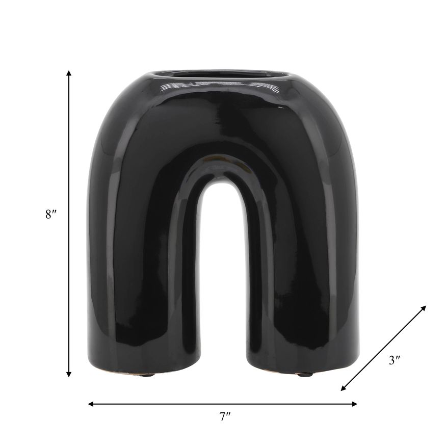 Sagebrook 8" Ceramic Horseshoe Vase - Black