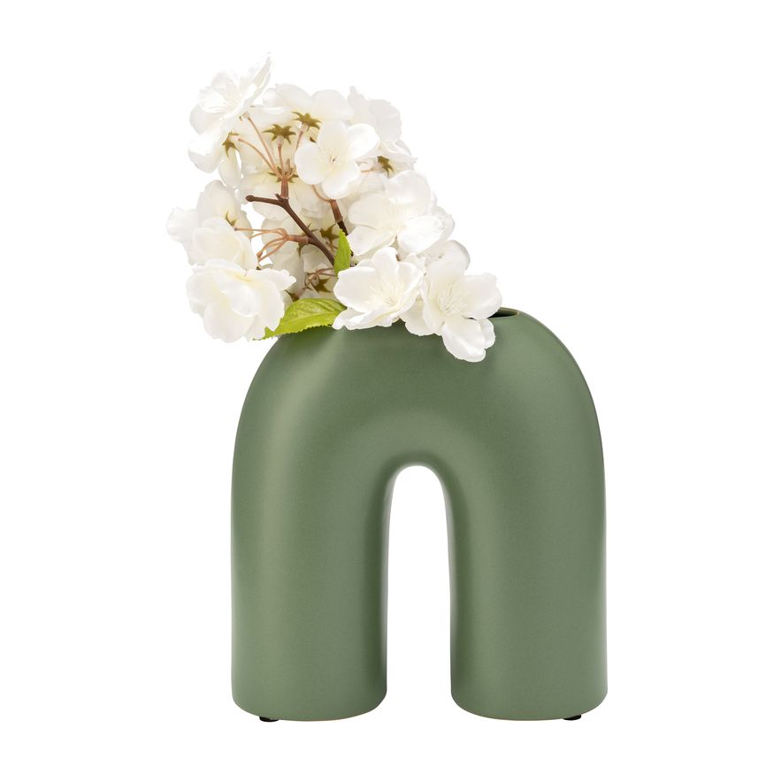 Sagebrook 8" Ceramic Horseshoe Vase - Dark Sage