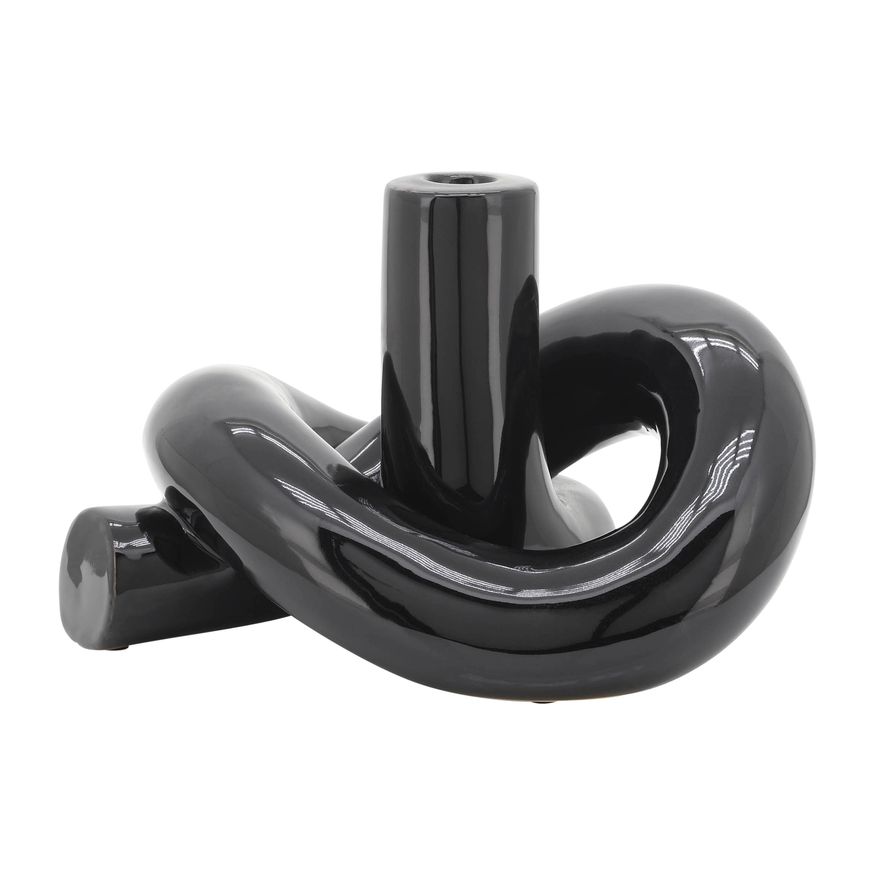 Sagebrook 10" Ceramic Loopy Candle Holder - Black